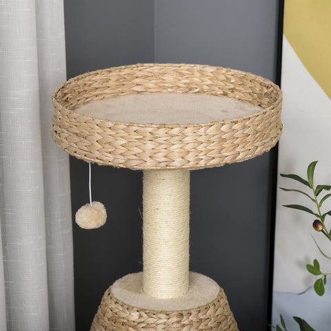 Rootz Cat Tree Scratching Post with Cat Cave - Yellow - Engineered Wood, Plush, Sisal - 15.74cm x 15.74cm x 32.48cm