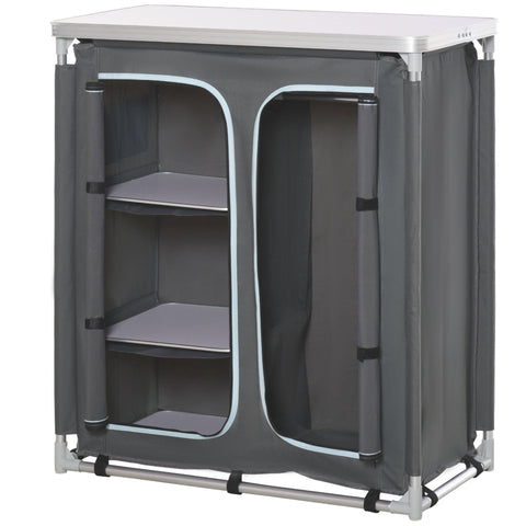 Rootz Camping Cupboard Portable Kitchen Box - Gray - Aluminium, Fabric, Mdf - 37.79 cm x 19.48 cm x 40.94 cm