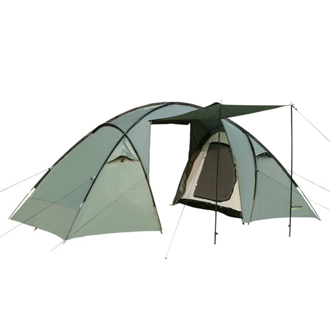 Rootz Camping Tent 4-5 People Separated Room Waterproof - Green - Polyster, Fiberglass, Steel - 188.97 cm x 86.61 cm x 74.8 cm
