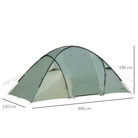 Rootz Camping Tent 4-5 People Separated Room Waterproof - Green - Polyster, Fiberglass, Steel - 188.97 cm x 86.61 cm x 74.8 cm
