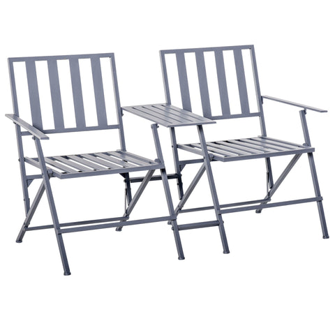 Rootz Double Armchair with Table Garden - Gray - Steel - 55.51 cm x 23.62 cm x 34.45 cm