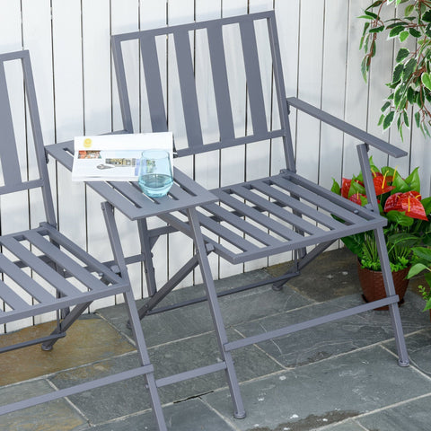 Rootz Double Armchair with Table Garden - Gray - Steel - 55.51 cm x 23.62 cm x 34.45 cm
