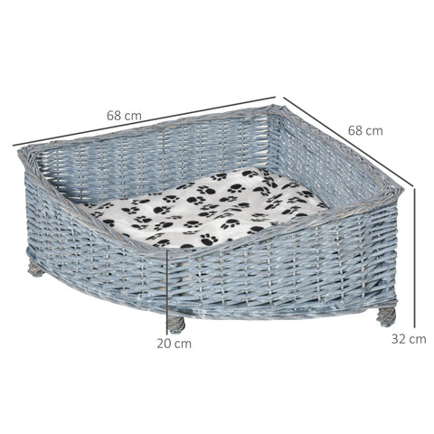 Rootz Haustiersofa – Grau – Korbgeflecht, Plüsch, PP-Baumwolle – 26,77 cm x 26,77 cm x 12,6 cm