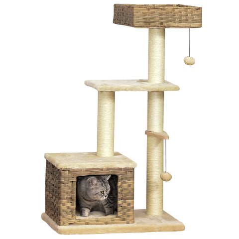 Rootz cat tree crab pos - Brown, Beige - Engineered Wood, Plush, Sisal - 23.62 cm x 15.74 cm x 42.91 cm