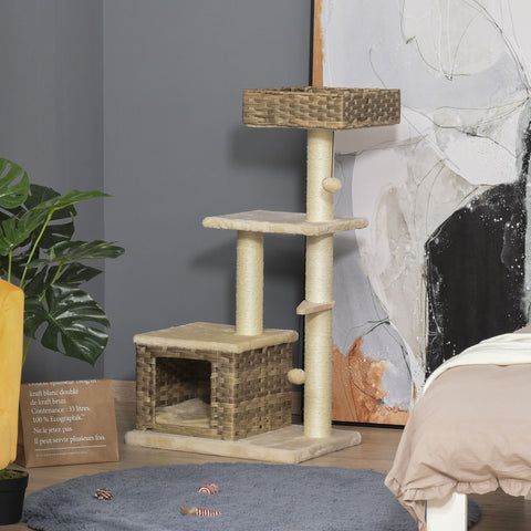 Rootz cat tree crab pos - Brown, Beige - Engineered Wood, Plush, Sisal - 23.62 cm x 15.74 cm x 42.91 cm