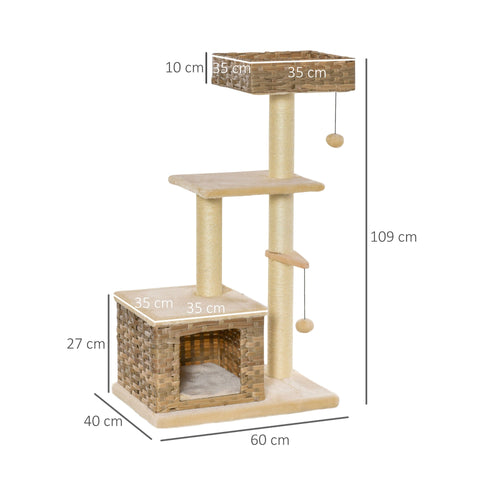 Rootz cat tree crab pos - Brown, Beige - Engineered Wood, Plush, Sisal - 23.62 cm x 15.74 cm x 42.91 cm