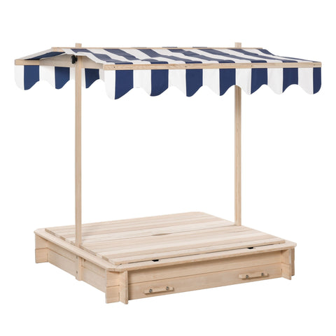 Rootz Sand Pit With Removable Roof - Natural, Blue, White - Cedar Wood, Polyester Fabric - 41.73cm x 41.73cm x 47.64cm