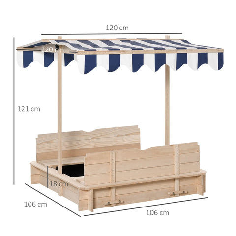 Rootz Sand Pit With Removable Roof - Natural, Blue, White - Cedar Wood, Polyester Fabric - 41.73cm x 41.73cm x 47.64cm