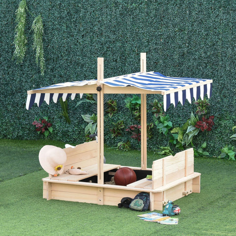 Rootz Sand Pit With Removable Roof - Natural, Blue, White - Cedar Wood, Polyester Fabric - 41.73cm x 41.73cm x 47.64cm
