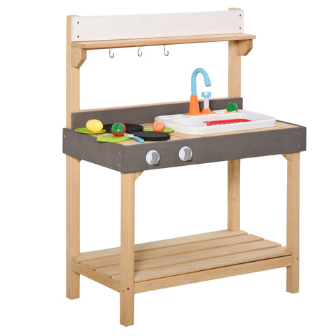 Rootz Kinderkeuken - Naturel, Grijs, Wit - Pp, Spar - 29,53 cm x 15,75 cm x 39,37 cm