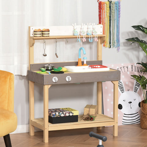 Rootz Kinderkeuken - Naturel, Grijs, Wit - Pp, Spar - 29,53 cm x 15,75 cm x 39,37 cm