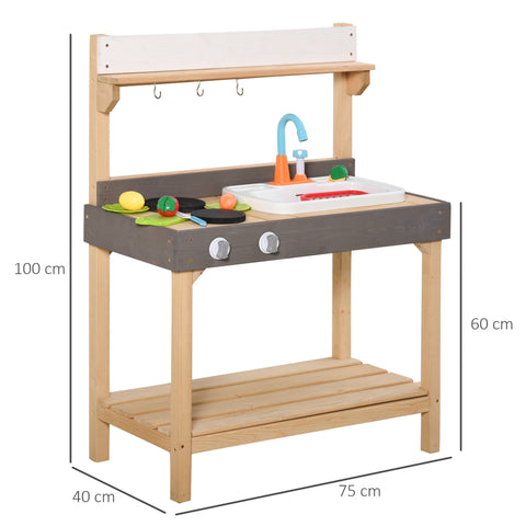 Rootz Kinderkeuken - Naturel, Grijs, Wit - Pp, Spar - 29,53 cm x 15,75 cm x 39,37 cm