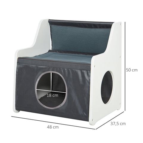 Rootz Outdoor Kattenhuis Met Terras - Wit, Grijs - Canvas, Mdf - 18.9 cm x 14.76 cm x 19.69 cm