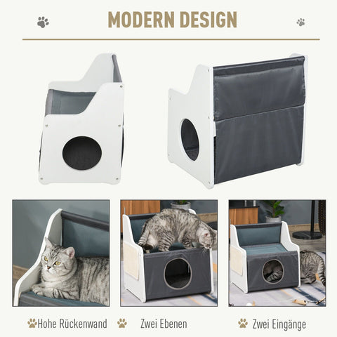 Rootz Outdoor Kattenhuis Met Terras - Wit, Grijs - Canvas, Mdf - 18.9 cm x 14.76 cm x 19.69 cm