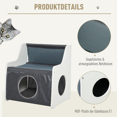 Rootz Outdoor Kattenhuis Met Terras - Wit, Grijs - Canvas, Mdf - 18.9 cm x 14.76 cm x 19.69 cm