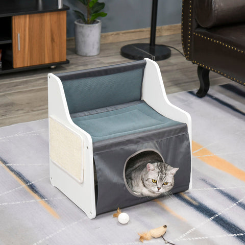 Rootz Outdoor Kattenhuis Met Terras - Wit, Grijs - Canvas, Mdf - 18.9 cm x 14.76 cm x 19.69 cm