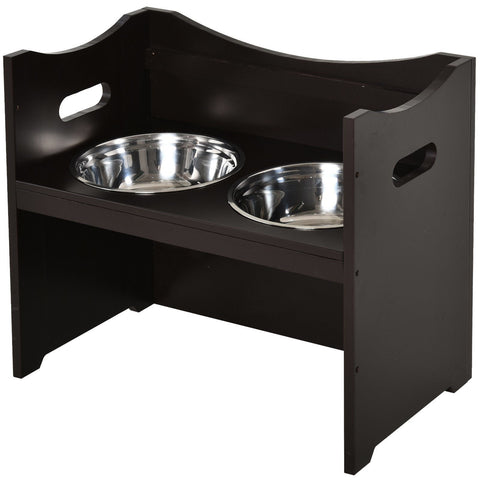 Rootz Dog Feeding Station - Brown - Engineered Wood, Stainless, Steel - 21.25cm x 12.4cm x 18.5cm