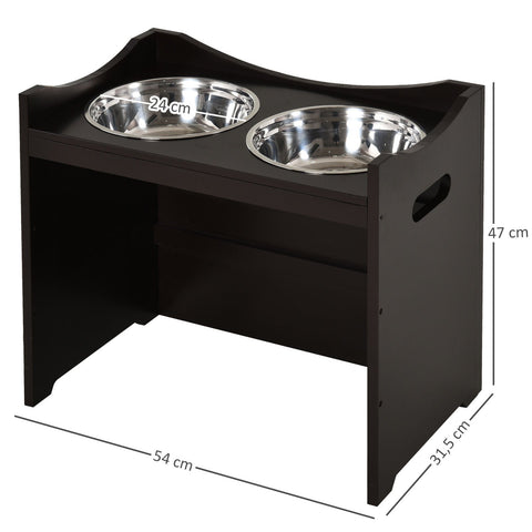 Rootz Dog Feeding Station - Brown - Engineered Wood, Stainless, Steel - 21.25cm x 12.4cm x 18.5cm