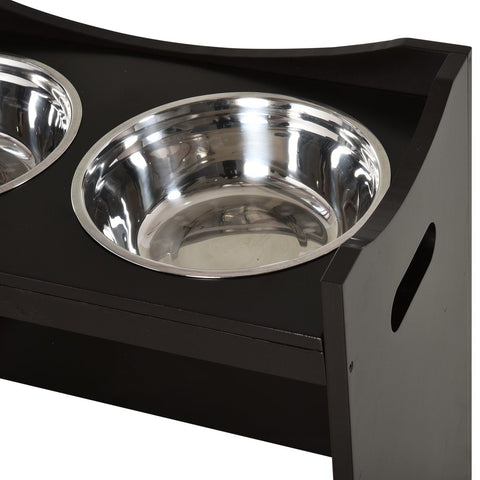 Rootz Dog Feeding Station - Brown - Engineered Wood, Stainless, Steel - 21.25cm x 12.4cm x 18.5cm