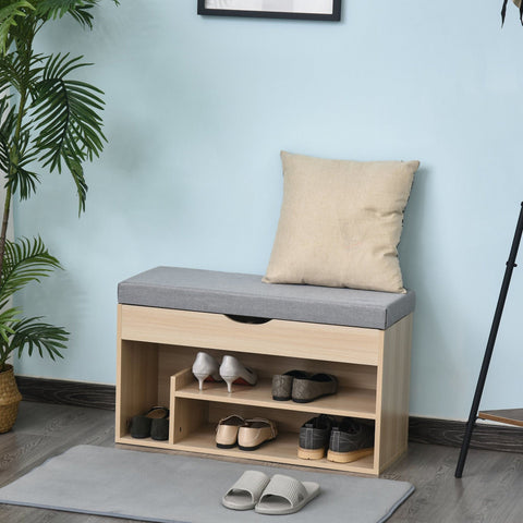 Rootz Schoenenbank - Naturel, Grijs - Spaanplaat, Mdf, Schuim - 31,49 cm x 11,81 cm x 18,89 cm