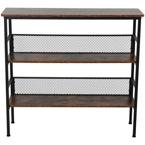 Rootz Standing Shelf Bookcase - Brown, Black - Engineered Wood, Steel - 39.37cm x 12.59cm x 36.22cm