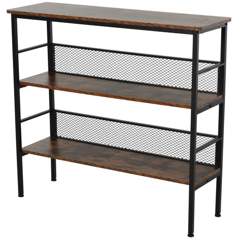 Rootz Standing Shelf Bookcase - Brown, Black - Engineered Wood, Steel - 39.37cm x 12.59cm x 36.22cm