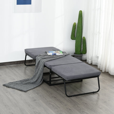 Rootz Foldable Guest Bed 2-in-1 - Gray - Polyester, Steel, Foam - 75.59 cm x 26.77 cm x 14.56 cm