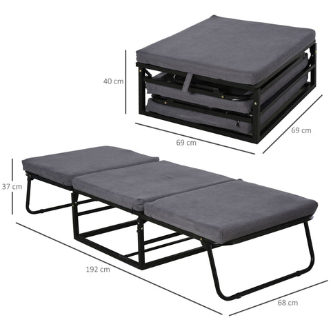 Rootz Foldable Guest Bed 2-in-1 - Gray - Polyester, Steel, Foam - 75.59 cm x 26.77 cm x 14.56 cm