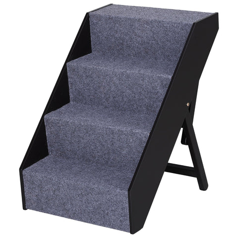 Rootz Huisdiertrap Met Tapijt - Grijs, Bruin - Bewerkt Hout, Vilt - 18.3cm x 21.65cm x 25.19cm