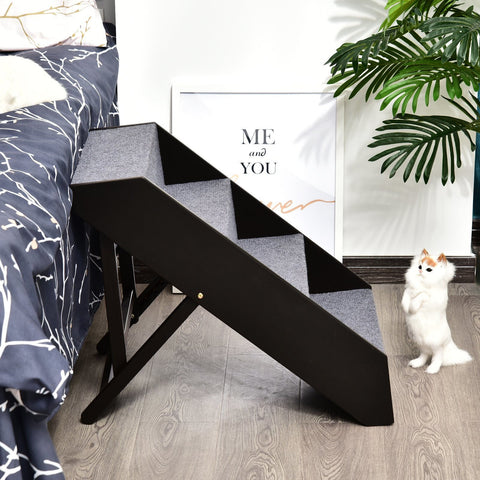 Rootz Huisdiertrap Met Tapijt - Grijs, Bruin - Bewerkt Hout, Vilt - 18.3cm x 21.65cm x 25.19cm