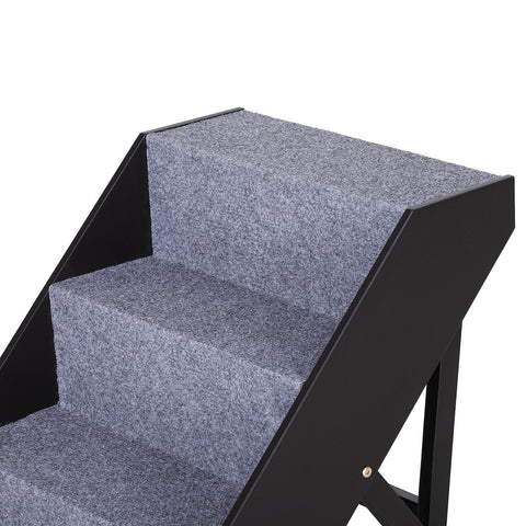 Rootz Huisdiertrap Met Tapijt - Grijs, Bruin - Bewerkt Hout, Vilt - 18.3cm x 21.65cm x 25.19cm