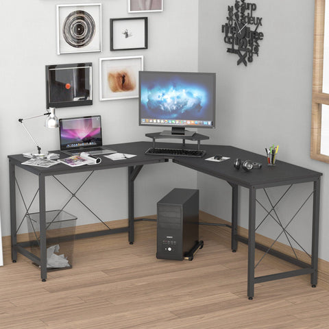 Rootz Corner Desk L-Shaped - Black - Chipboard, Metal - 59.05 cm x 59.05 cm x 29.92 cm