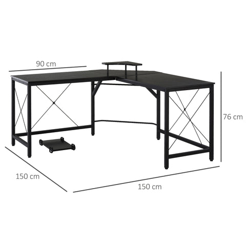Rootz Corner Desk L-Shaped - Black - Chipboard, Metal - 59.05 cm x 59.05 cm x 29.92 cm