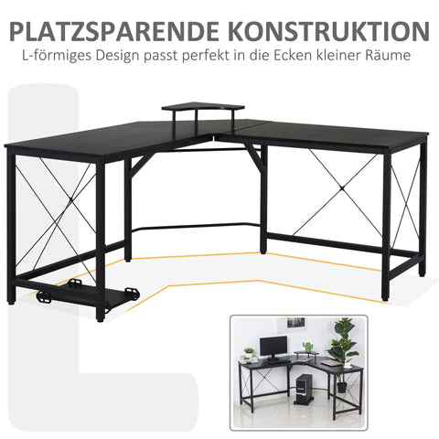 Rootz Corner Desk L-Shaped - Black - Chipboard, Metal - 59.05 cm x 59.05 cm x 29.92 cm
