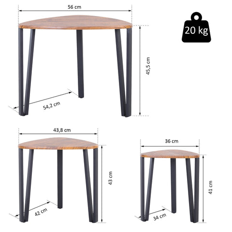 Rootz Amaranth salontafelset - naturel, zwart - bewerkt hout, staal - 22,04 cm x 21,33 cm x 17,91 cm