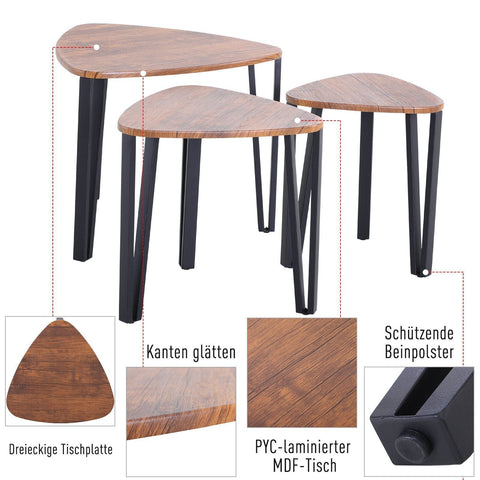 Rootz Amaranth salontafelset - naturel, zwart - bewerkt hout, staal - 22,04 cm x 21,33 cm x 17,91 cm