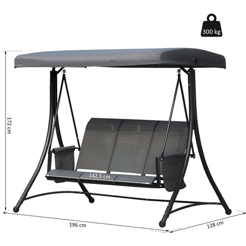 Rootz Swing 3-Sitzer – Grau – Metall, Aluminium, Polyester – 77,16 cm x 50,39 cm x 67,71 cm