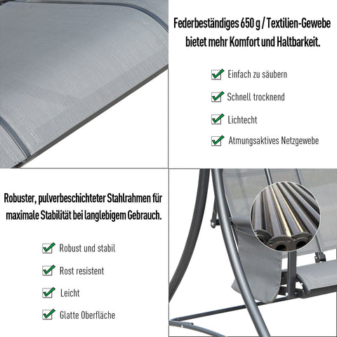 Rootz Swing 3-Sitzer – Grau – Metall, Aluminium, Polyester – 77,16 cm x 50,39 cm x 67,71 cm