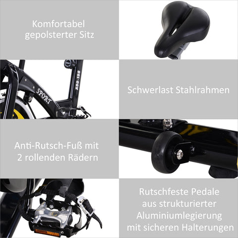 Rootz Spinning Bike Exercise - Black - Steel, Abs - 47.24cm x 18.5cm x 46.03cm