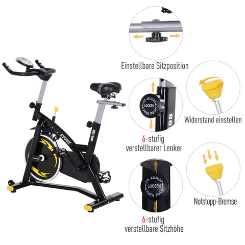 Rootz Spinning Bike Exercise - Black - Steel, Abs - 47.24cm x 18.5cm x 46.03cm