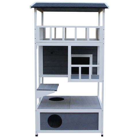 Rootz Cat House 4 Story - Gray, White - Firwood, Asphalt - 30.7cm x 29.92cm x 55.12cm