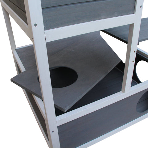 Rootz Cat House 4 Story - Gray, White - Firwood, Asphalt - 30.7cm x 29.92cm x 55.12cm