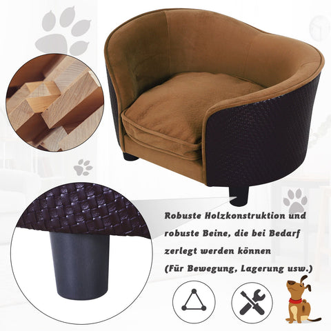 Rootz Hundesofa – Braun – Tannenholz, Baumwolle, Pu – 27,56 cm x 18,89 cm x 15,75 cm
