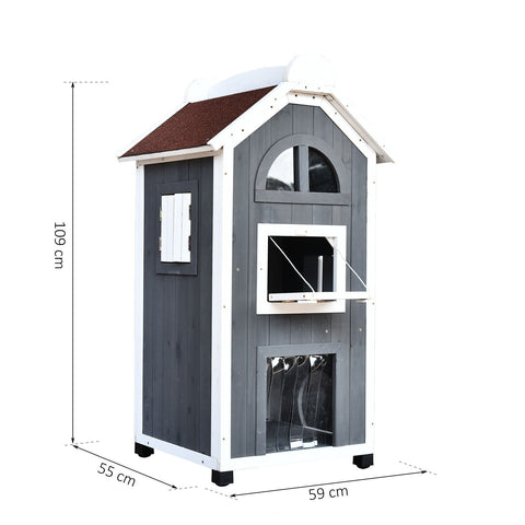 Rootz Cat House - Grey, White - Firwood, Asphalt - 23.22cm x 21.65cm x 42.91cm