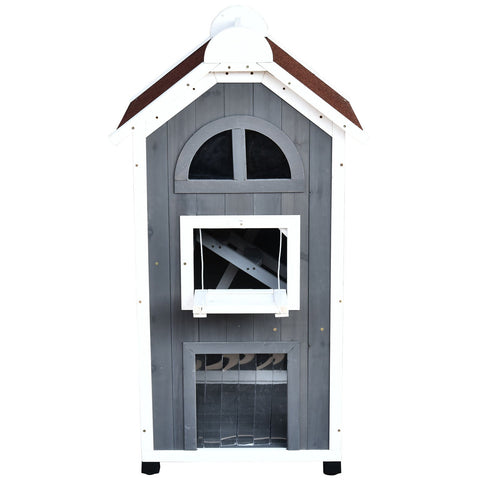 Rootz Cat House - Grey, White - Firwood, Asphalt - 23.22cm x 21.65cm x 42.91cm
