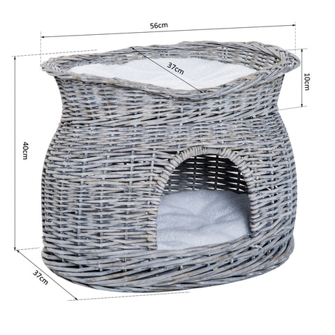Rootz Kattenhuis - Grijs - Pluche, Katoen, Rieten - 22,04 cm x 14,57 cm x 15,75 cm