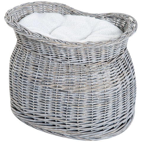 Rootz Kattenhuis - Grijs - Pluche, Katoen, Rieten - 22,04 cm x 14,57 cm x 15,75 cm