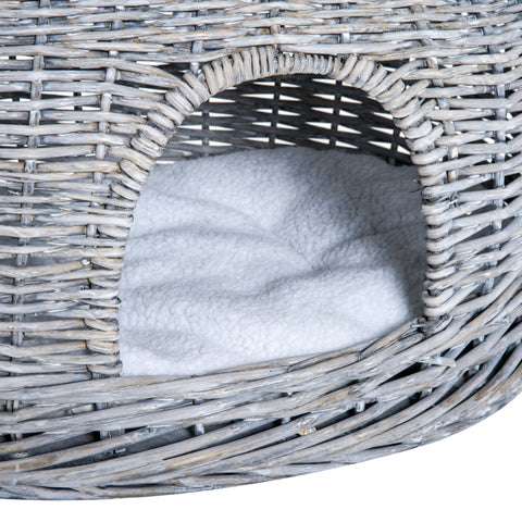 Rootz Kattenhuis - Grijs - Pluche, Katoen, Rieten - 22,04 cm x 14,57 cm x 15,75 cm