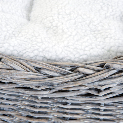 Rootz Kattenhuis - Grijs - Pluche, Katoen, Rieten - 22,04 cm x 14,57 cm x 15,75 cm