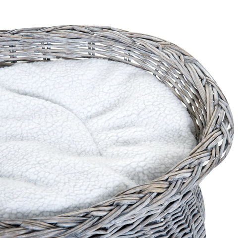 Rootz Kattenhuis - Grijs - Pluche, Katoen, Rieten - 22,04 cm x 14,57 cm x 15,75 cm